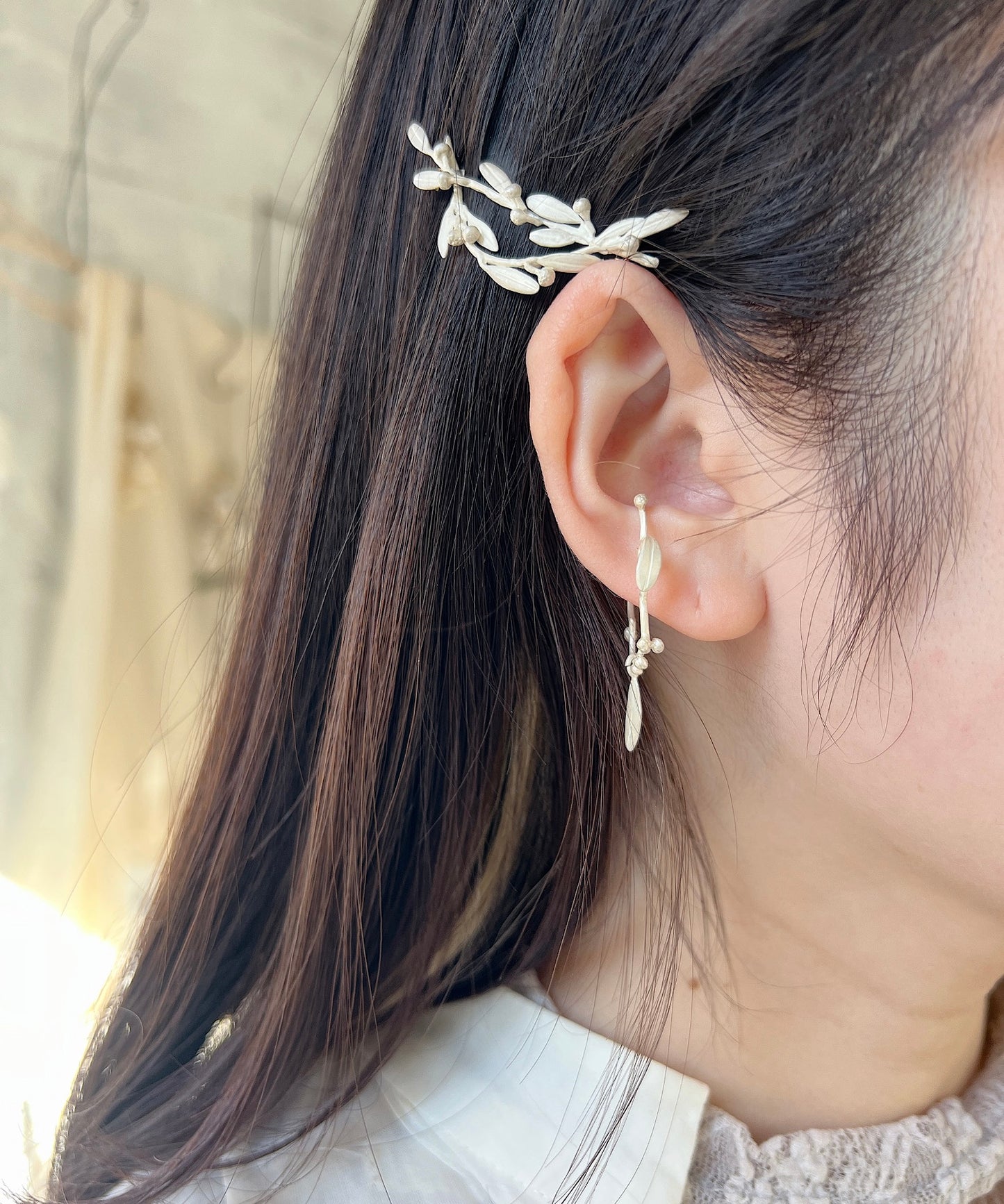 ミモザとオリーブのヘアピン