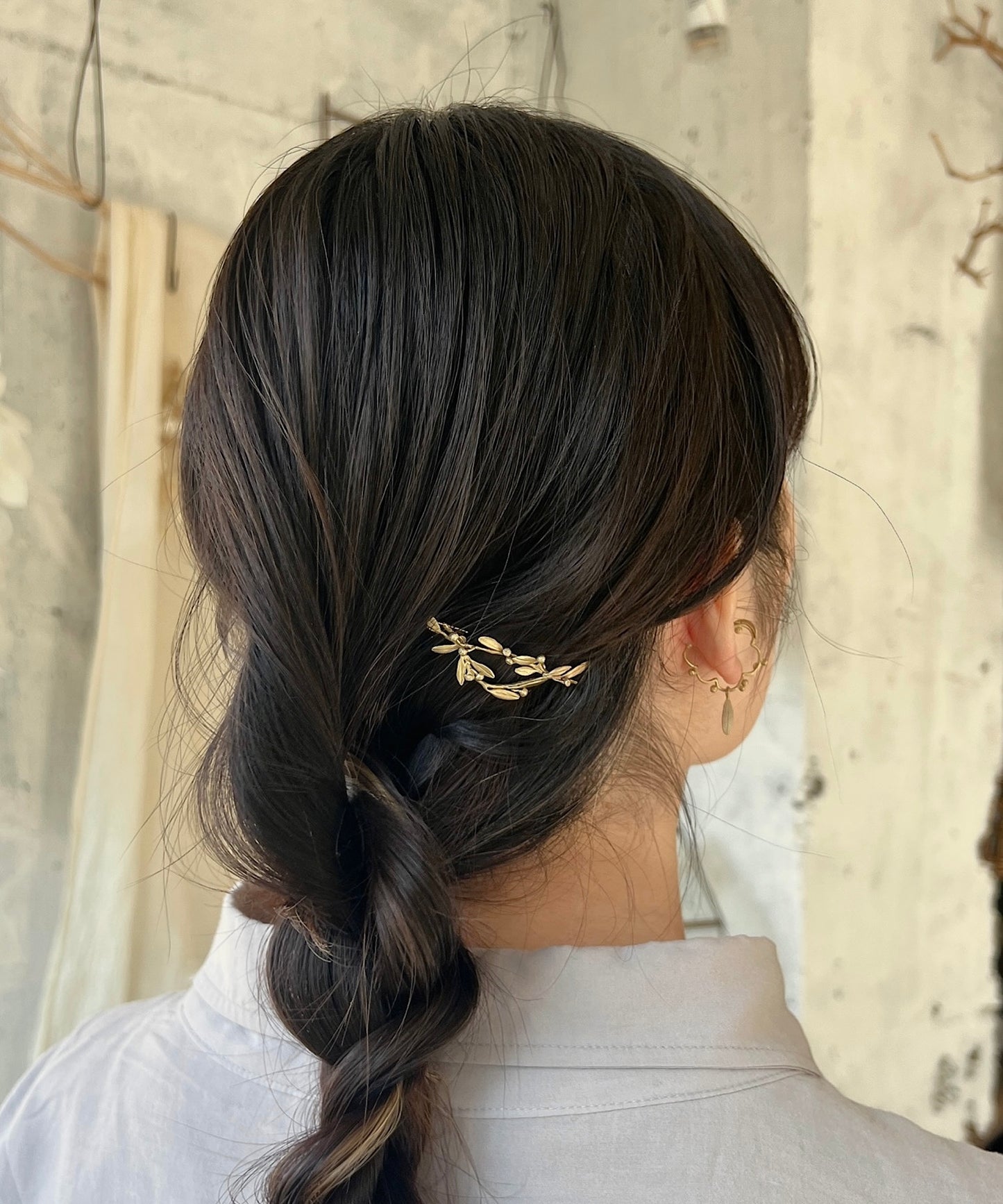 ミモザとオリーブのヘアピン