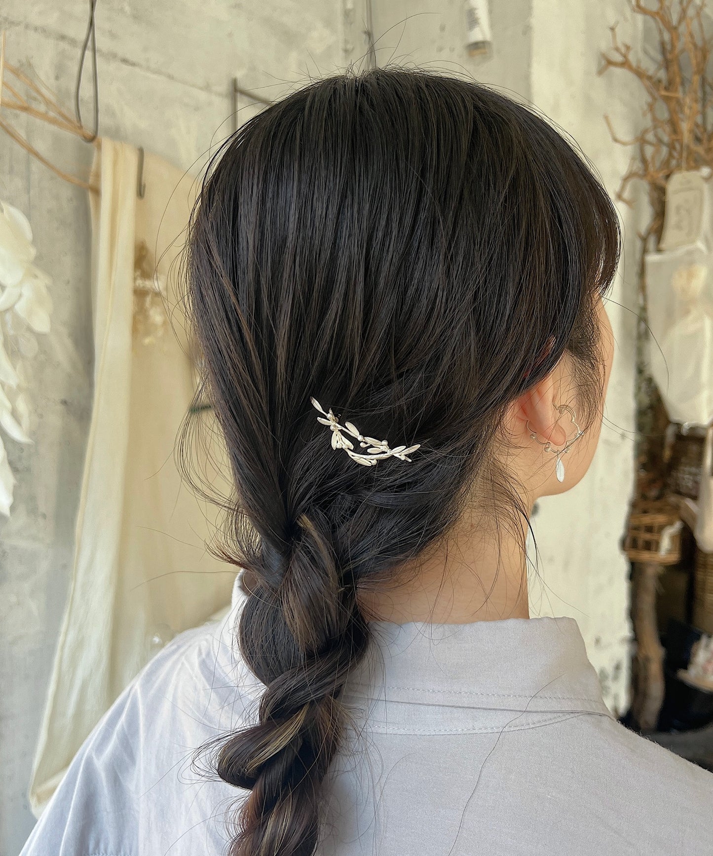ミモザとオリーブのヘアピン