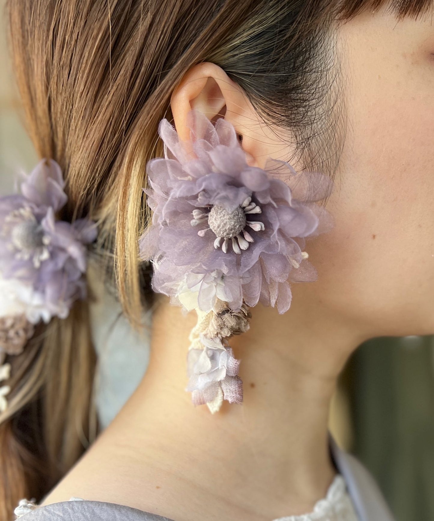 紅茶染めの3wayイヤーカフ