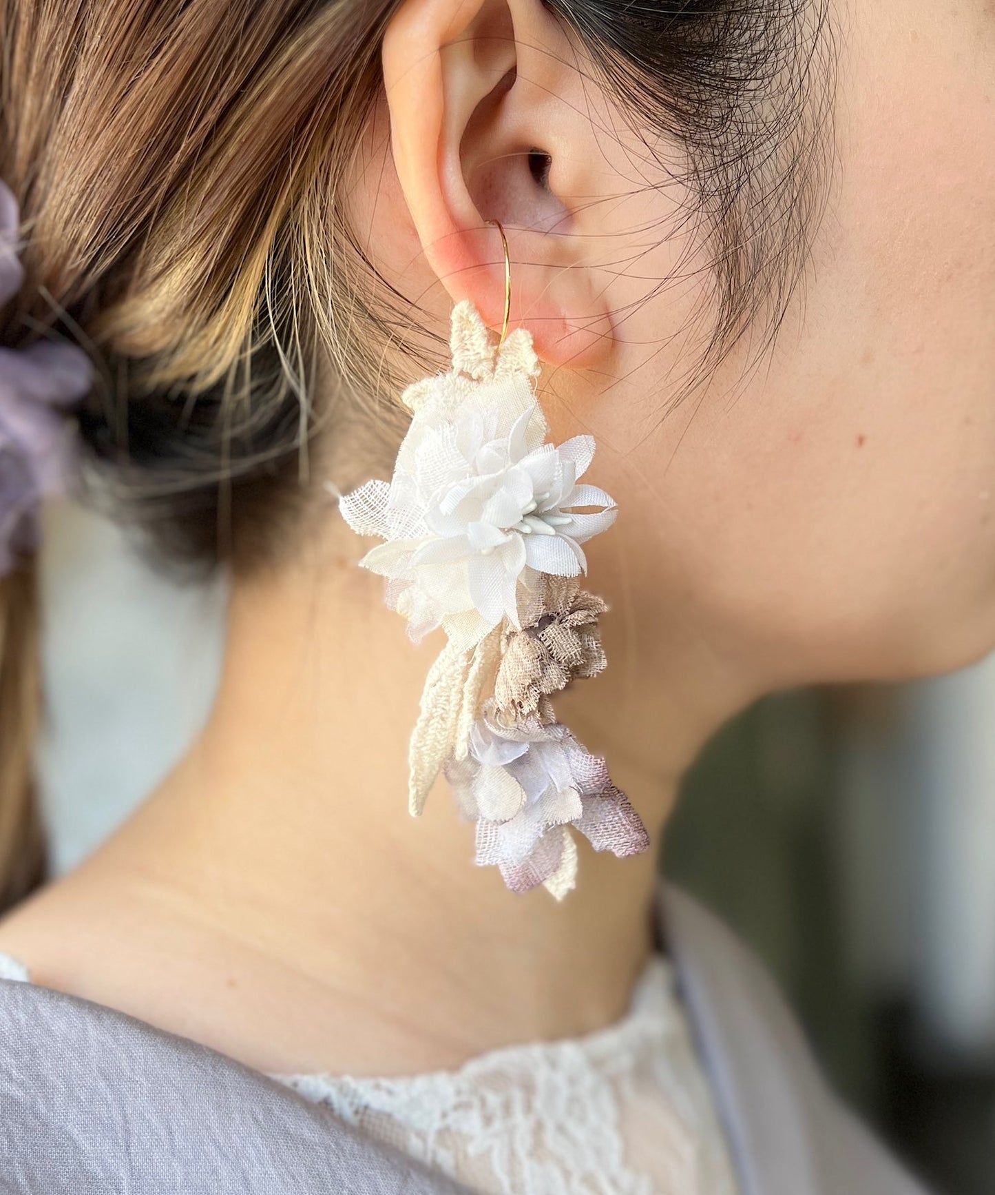 紅茶染めの3wayイヤーカフ