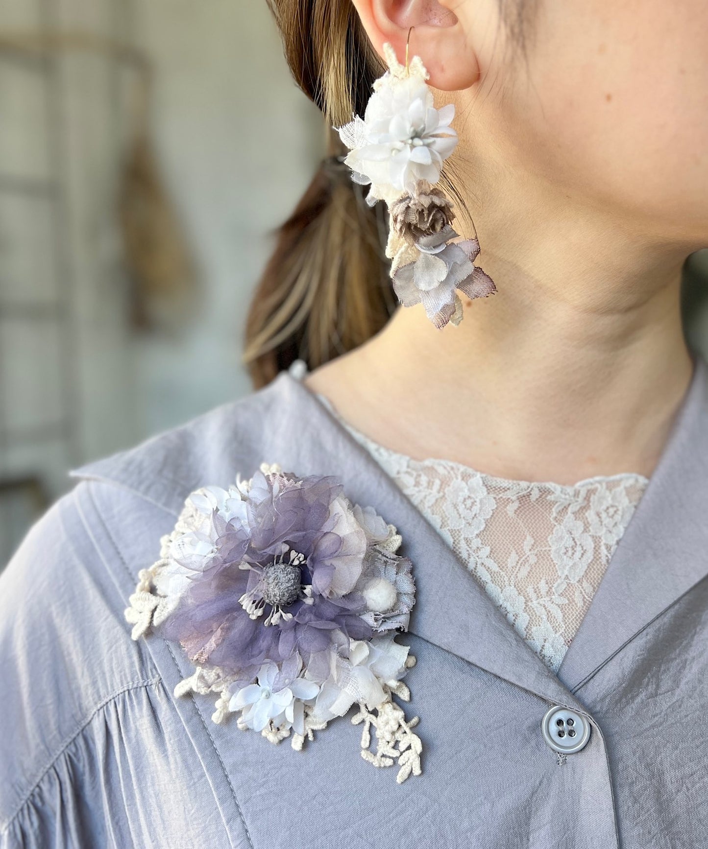 紅茶染めの3wayイヤーカフ