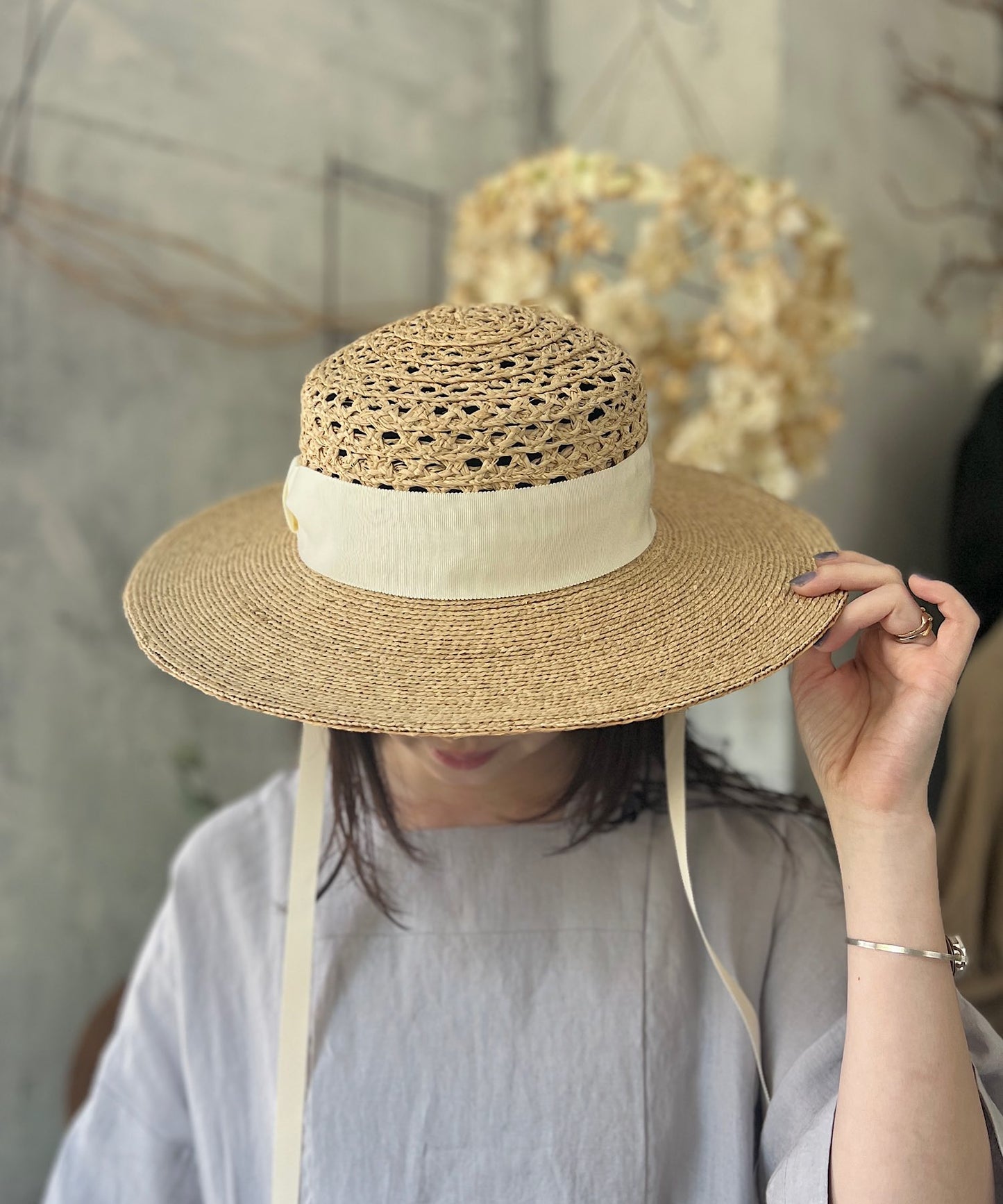 ［ Mia Hat ］Lace Canotier（Wide）