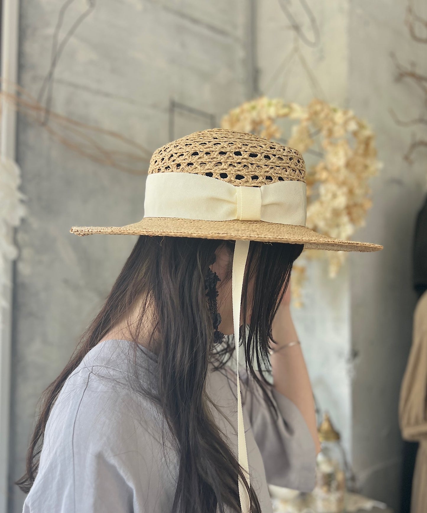 ［ Mia Hat ］Lace Canotier（Wide）