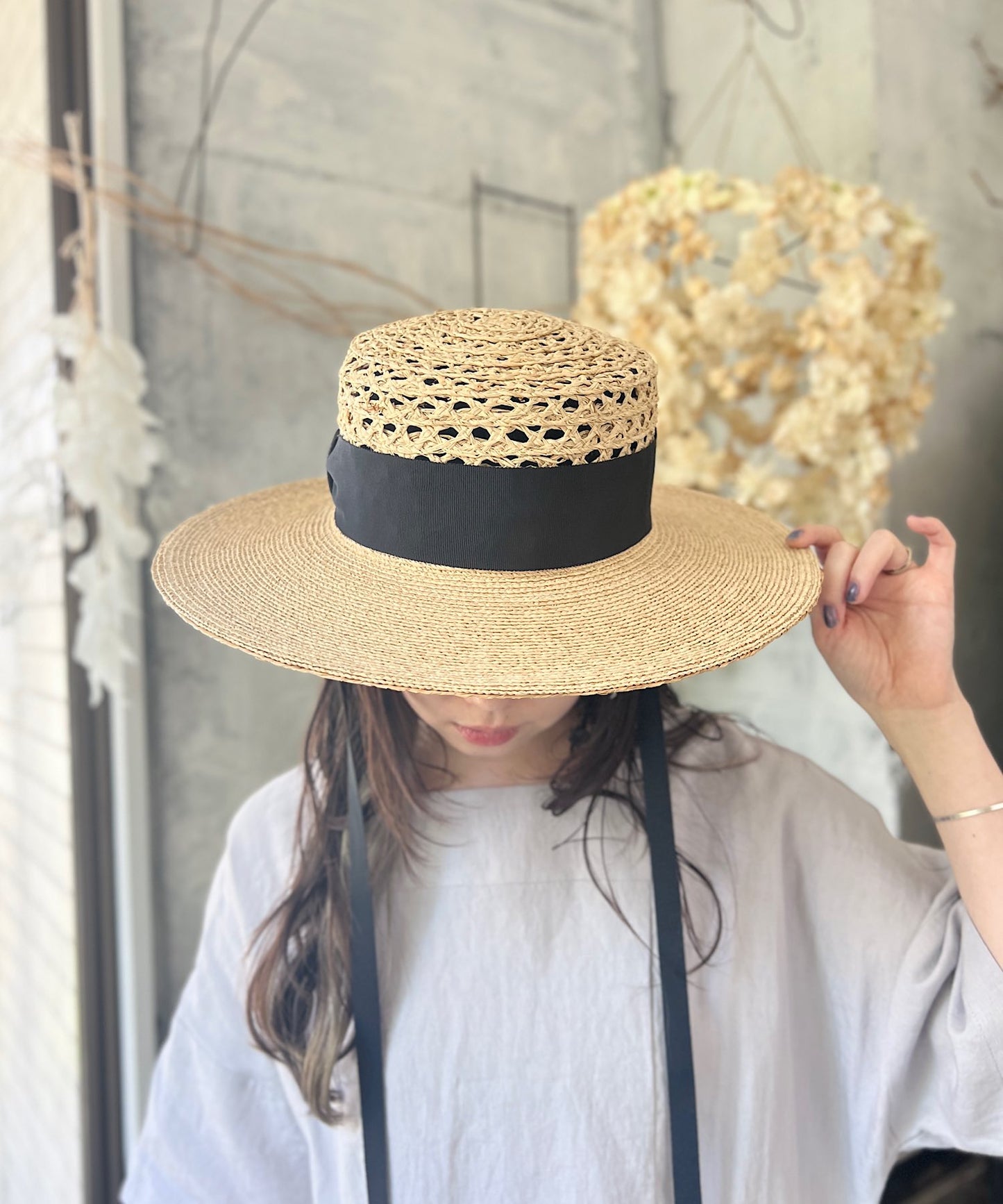 ［ Mia Hat ］Lace Canotier（Wide）
