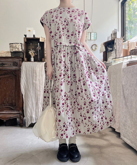 【MAGALI】Fleur de brumeコットンリネン・ラウンドスリーブワンピース