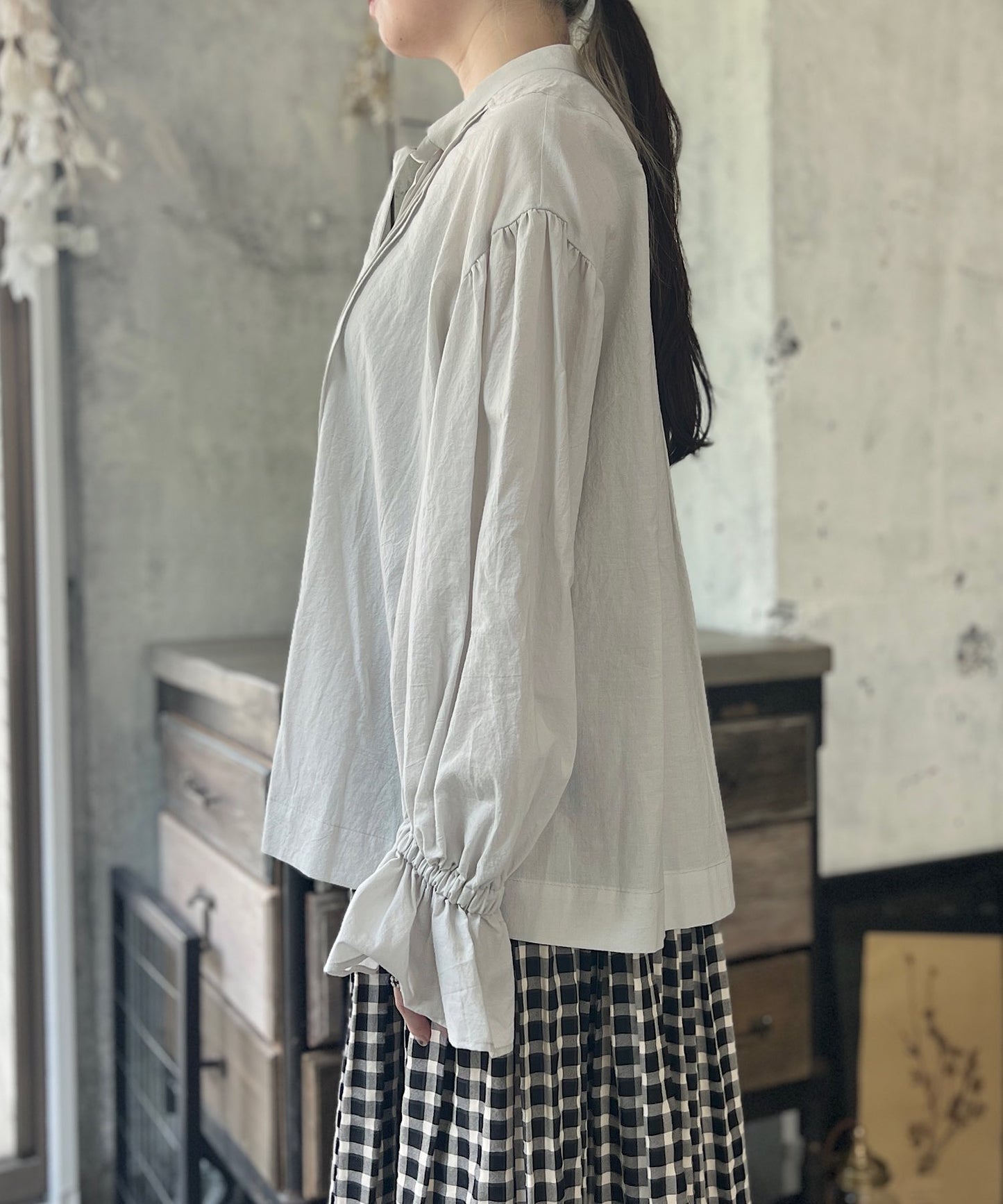 【MAGALI】天日干しコットン ボウタイブラウス