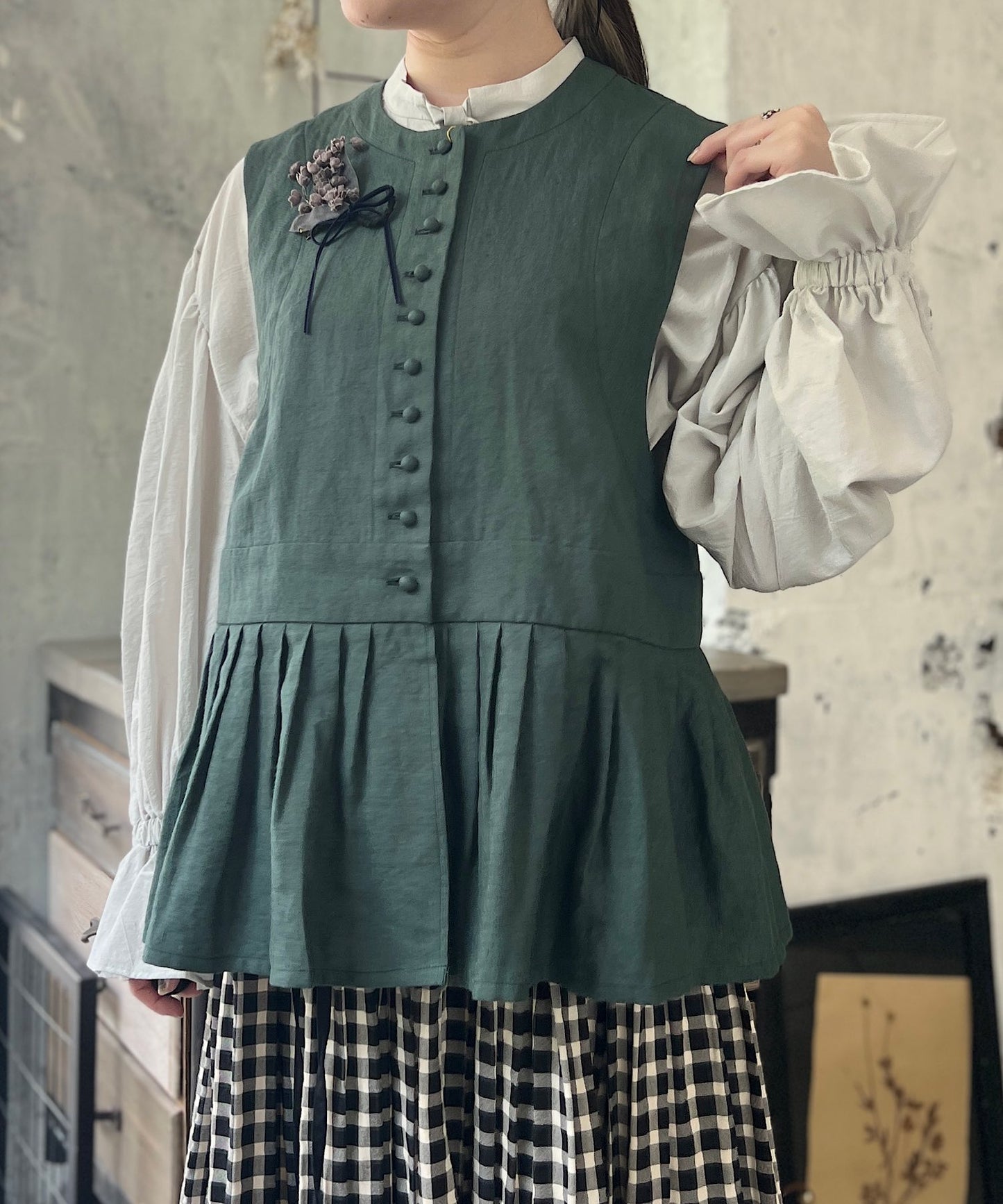 【MAGALI】天日干しコットン ボウタイブラウス