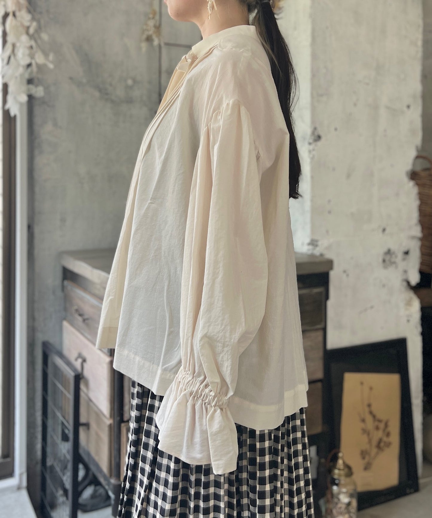 【MAGALI】天日干しコットン ボウタイブラウス