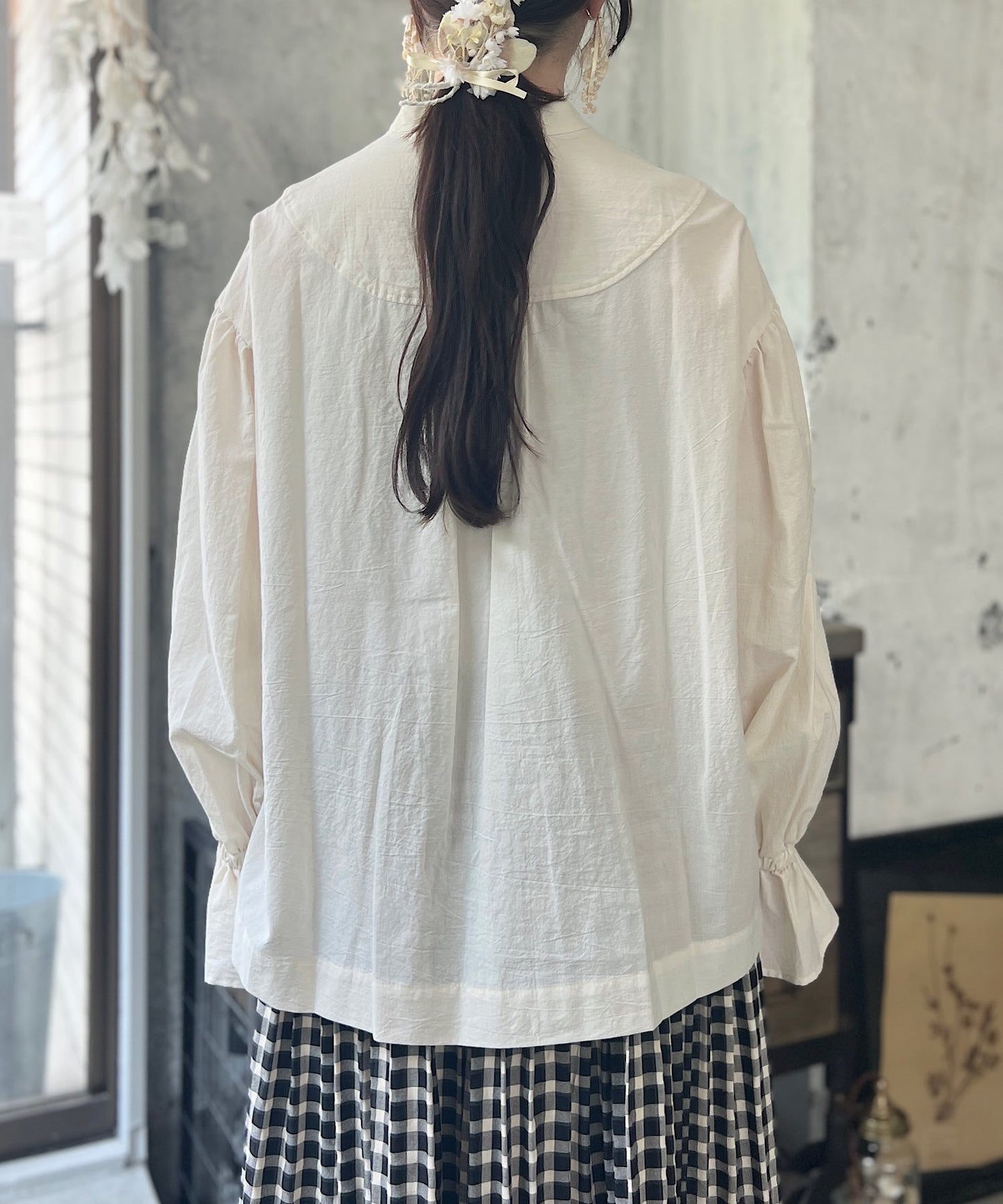 【MAGALI】天日干しコットン ボウタイブラウス