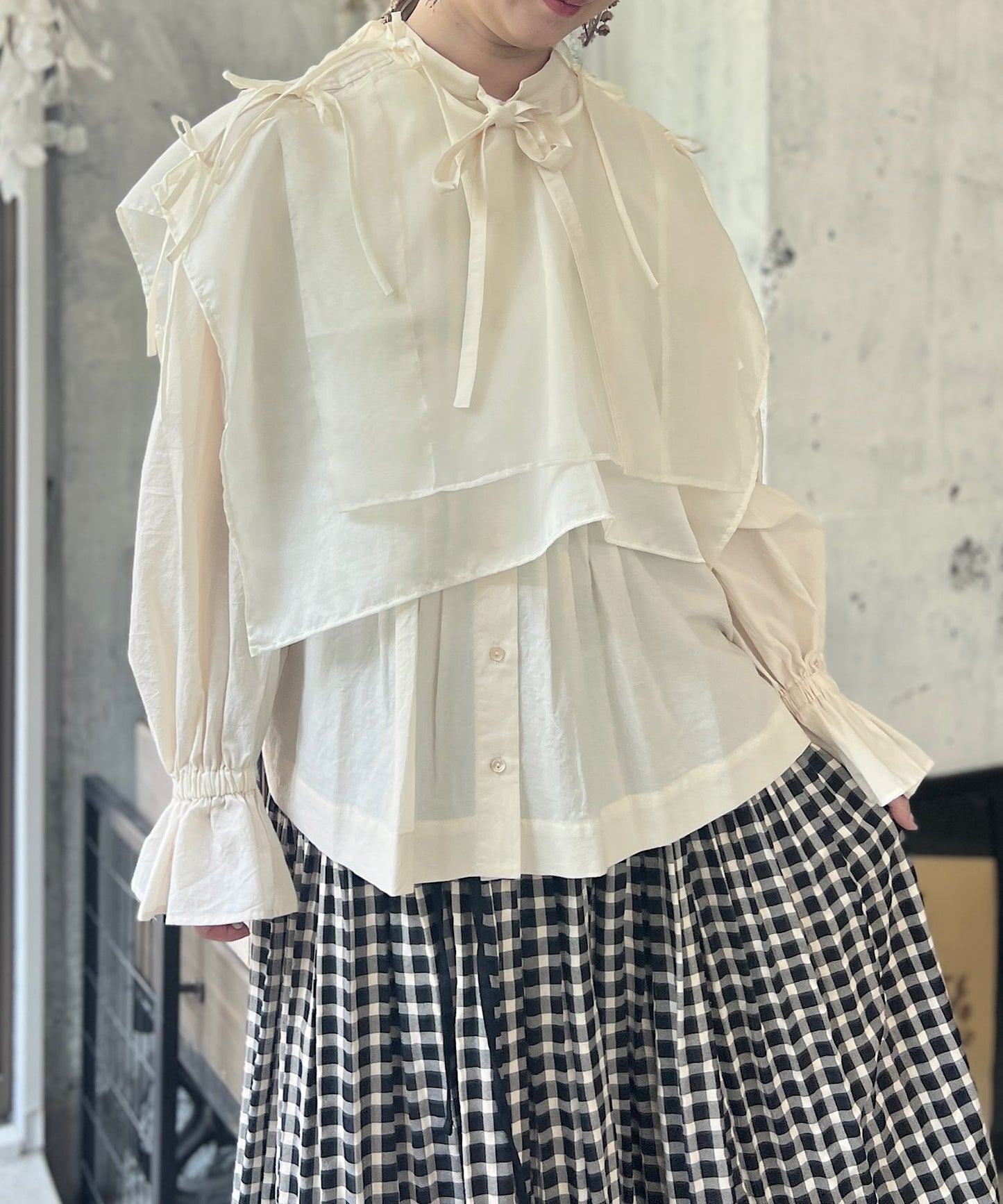 【MAGALI】天日干しコットン ボウタイブラウス