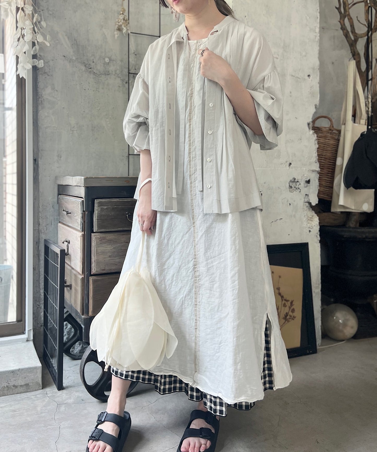 【MAGALI】天日干しコットン ボウタイブラウス