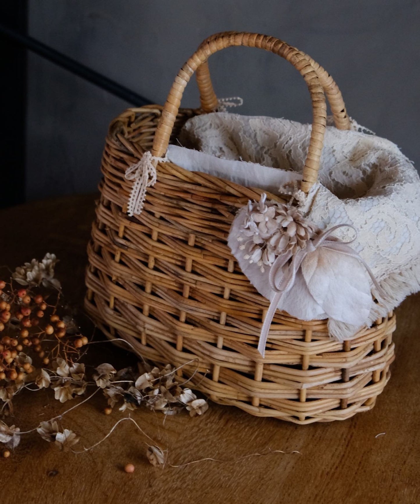 ファーとライラックのショールピン