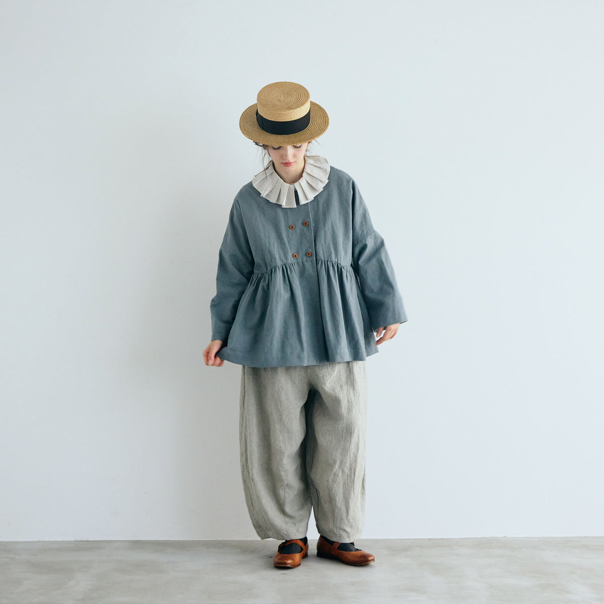 【MAGALI】コットンリネンオーバーダイ・ダブルボタンジャケット