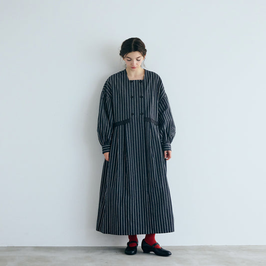 【MAGALI】コットンシルクストライプ・ダブルボタンワンピース